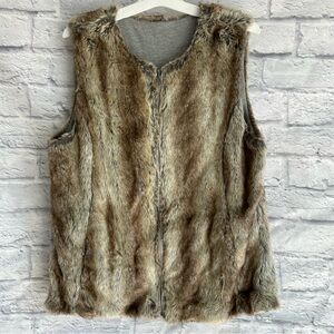 PREOWNED EXPRESS FAUX FUR BROWN VEST WOMENS SIZE LARGE L